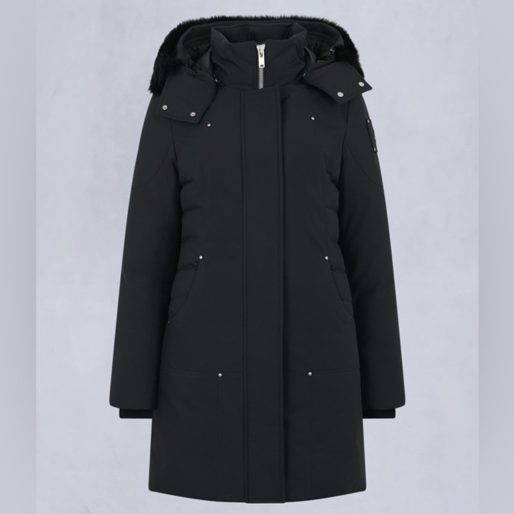 Moose Knuckles Cloud Shearling Trim Parka Womens M Black Winter Down Coat Warm